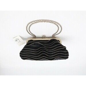Black Wavy Zip Clutch Purse Women’s Evening Bag Kiss Lock Chain Strap NEW